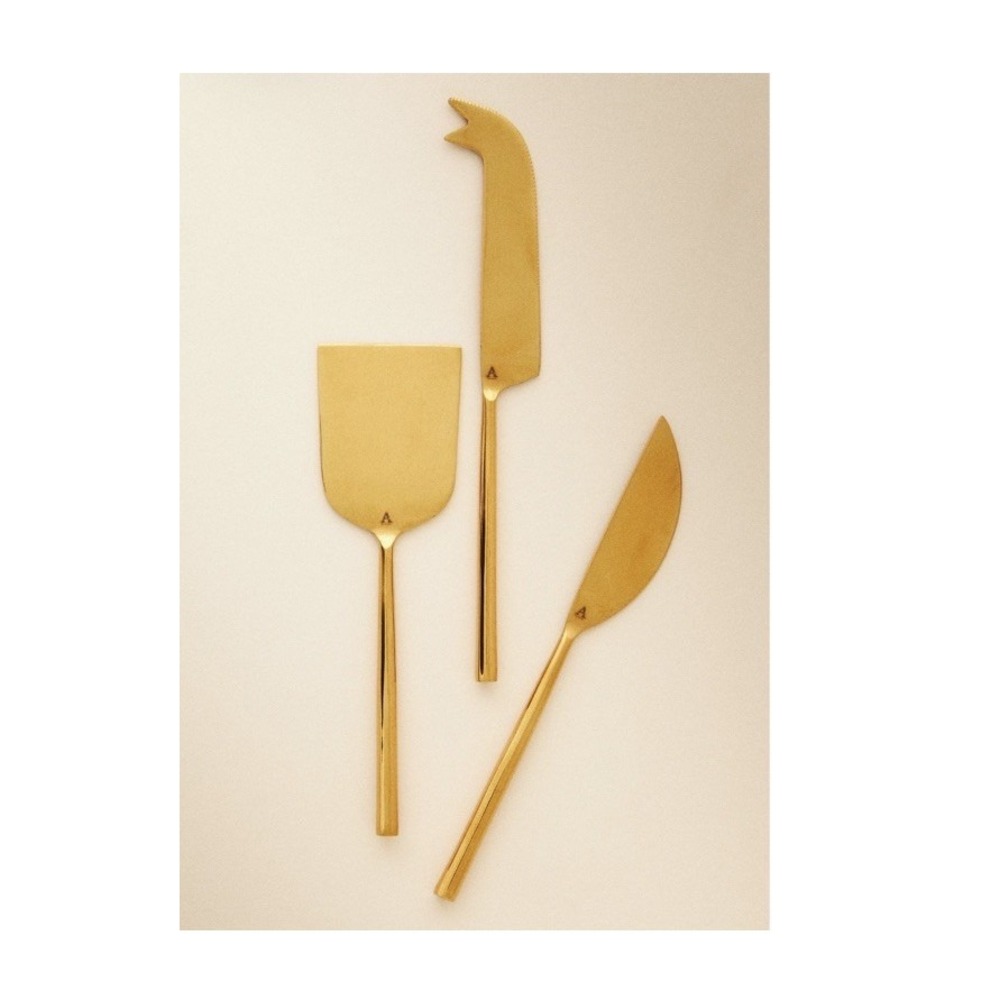 Stainless Steel Gold Cheese Knives Set of 3 – Hard, Flat, Pronged